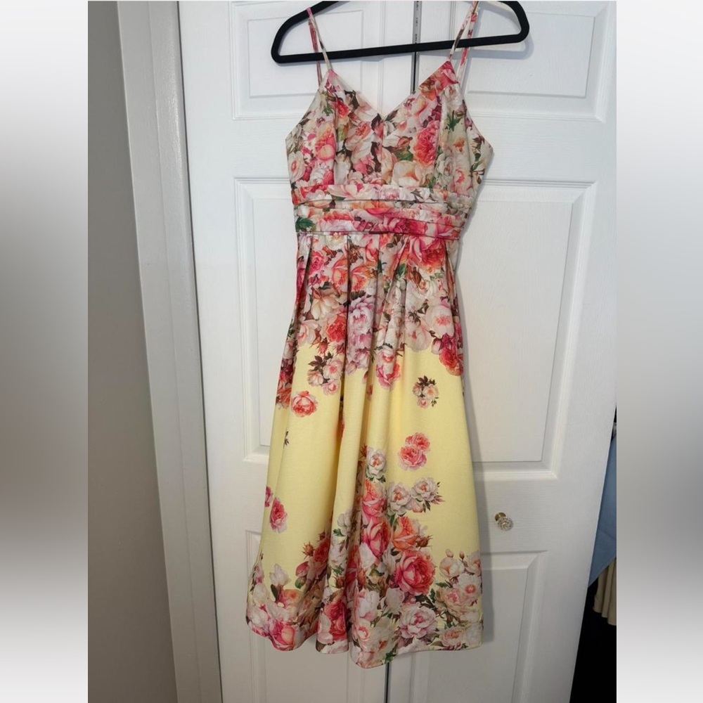 L'ATISTE Yellow and Pink Floral Midi Dress